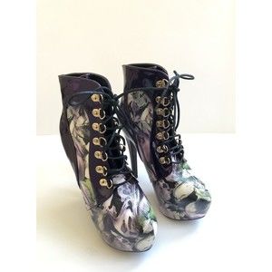 Show Story Purple Floral Lace Up Heels Size 37